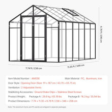 VEVOR Polycarbonate Greenhouse 8x12 Ft Black