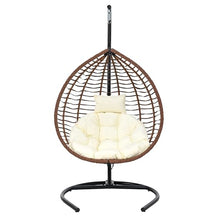 GDFStudio Hammock Chair with Stand, Rattan Wicker Hanging Egg Chair with Cushion and Headrest, Iron Frame Hammock Swing Chair for Indoor Outdoor Patio Balcony Porch Garden, 330lbs, Brown+Beige