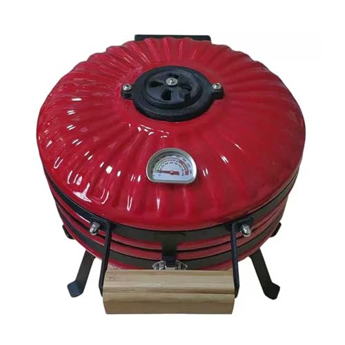 Ceramic Grill with Stainless Steel Grates,Thermometer, Wooden Handle, Outdoor BBQ Smoker for Cooking,Camping,Picnic(B)