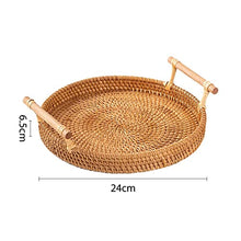LSSOAZZVVN Small Picnic Basket Hand-Woven Storage Round Wicker Basket Rattan Storage Tray Bread Fruit Food Breakfast Picnic Basket Kitchen Storage Basket (Color : Medium) (Small)