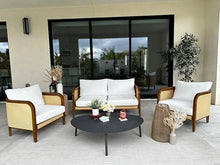 Nathan James Twila Bohemian Outdoor Loveseat Rattan Patio Sofa Light Acacia Wood/Linen White