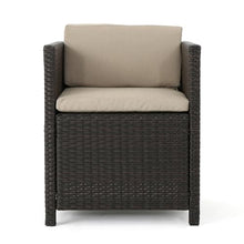 Benzara Outdoor Dining Chair Set of 2 Modern Iron Dark Brown Wicker Brown Beige