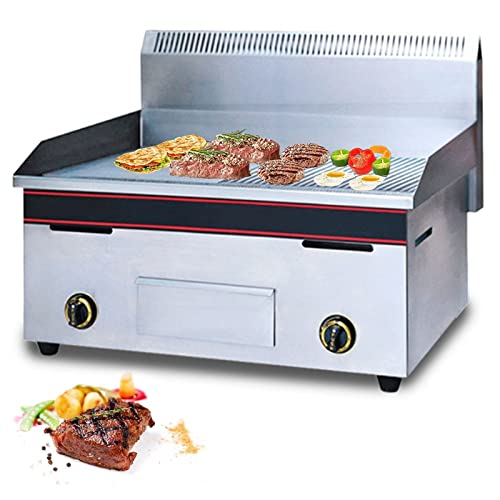 Propane Gas Plancha BBQ Grill Portable Griddle Outdoor Garden Enameled Cast Iron Baking Plate 2 Burner, Adjustable Temperature, Indoor or Outdoor Cooking, Restaurant Kitchen Camping,722