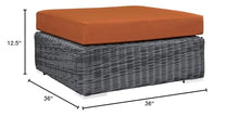 Modern Contemporary Urban Design Outdoor Patio Balcony Square Ottoman, Orange, Rattan