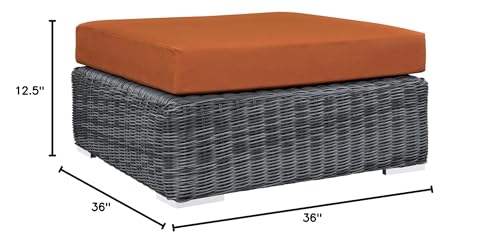 Modern Contemporary Urban Design Outdoor Patio Balcony Square Ottoman, Orange, Rattan
