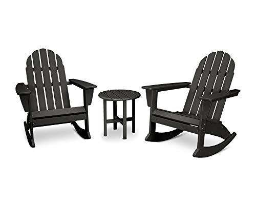 Polywood Vineyard 3-Piece Adirondack Rocking Chair Set with Side Table Black