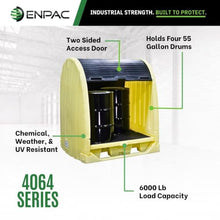 ENPAC Hardcover Spill Pallet Outdoor Storage with Drain, 6000 Lb Load Capacity, 66-Gallon Spill Capacity, Forkliftable, 65"x58"x69", 4-Drum EPA/OSHA Compliant