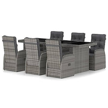 LKJVFCPW 7-Piece Outdoor Patio Dining Set with Reclining Chairs, Poly Rattan Garden Furniture Table and Cushion Set, Gray