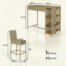 XITPEYEZY Outdoor Wicker Bar Table and 4 Stools Set with Acacia Wood Top