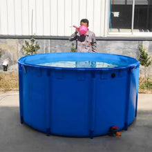 Zfmnoyev Round Canvas Thicken Fish Pond, Ground Swimming Pools, Aquarium Pool Pond with Drain Valve, Fold Portable Fish and Shrimp Water Tank, for Koi Culture Agricultural Irrigation ﻿(1.5x0.6m-1t)