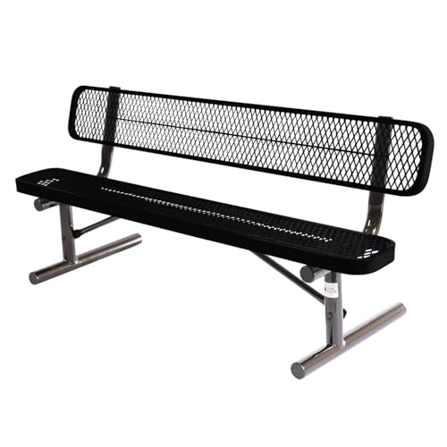 COATEDOUTDOORFURNITURE Bench, Black, Expanded, 6Ft, with Back, Portable