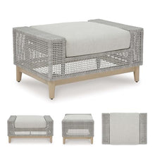 Signature Design by Ashley Large Wicker Outdoor Patio Ottoman, Gray
