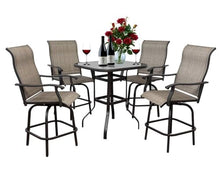 5 Piece Outdoor Bar Stools Set - 4 Bar Height Swivel Patio Chairs & 1 High Bistro Table w/Umbrella Hole - All Weather Textilene High Top Patio Table and Chairs Set (Brown, Set of 5)