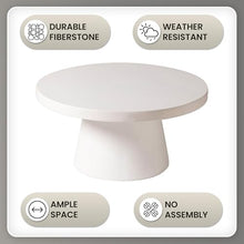 LeisureMod Minimalist White Side Table with Pedestal Base – Round Fiberstone Accent Table for Living Room, Outdoor, or Patio Use, Dune Series (White)