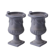 Christopher Knight Home Gary MGO Round Planters Set of 2, Outdoor Flower Pots with Floral Relief Carvings, Classical Garden Urn with Drainage Hole, Patio Urn Planters for Garden, No Assembly, Black