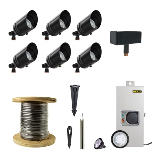 VOLT 12V Brass Fat Boy LED Outdoor Spotlight 6-Pack Kit (Black)