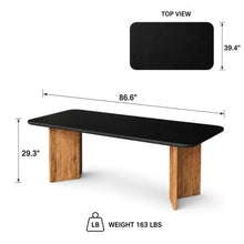 Modern Indoor/Outdoor Matte Black 86.6" Rectangular Poly-Fiber Dining Table with Acacia Wood Legs