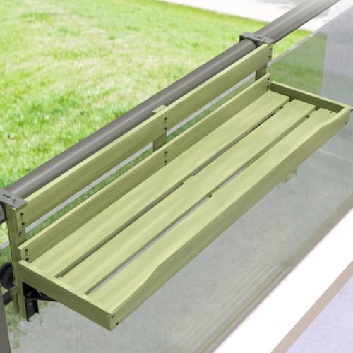 YYBHKHBY Balcony Railing Table - Hanging Foldable Deck Desk for Patio - Small Space Furniture for Apartment - Solid Wood Rail Shelf with Adjustable Hooks,Green,59.1x11.8in