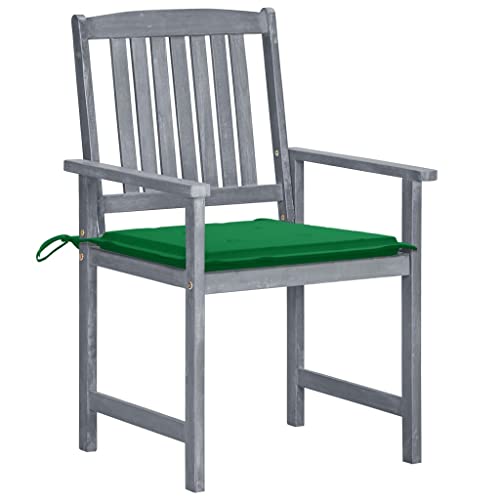 GFMGUEMV Solid Acacia Wood Slatted Garden Chairs Set of 8 Grey with Weather Resistant Fabric Cushions for Outdoor Patio and Balcony