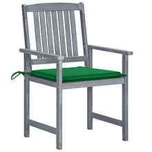 GFMGUEMV Solid Acacia Wood Slatted Garden Chairs Set of 8 Grey with Weather Resistant Fabric Cushions for Outdoor Patio and Balcony