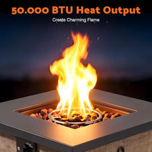 WOCFYK 28" Propane Gas Fire Pit Table, 50000 BTU Square Steel Fire Pit for Outside Patio Deck Garden Courtyard -Brown