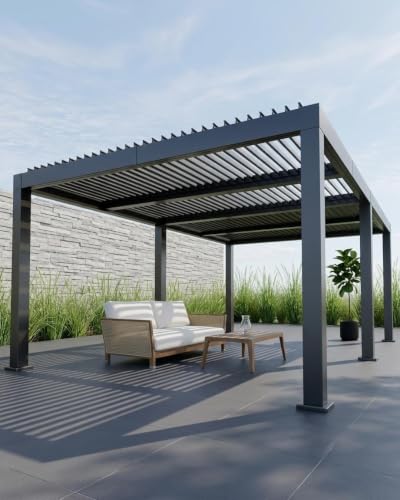 IDEALHOUSE 12x20FT Louvered Pergola All-Aluminum Louvered Pergola – Modern Outdoor Hardtop Gazebo with Adjustable Louvers, Reinforced Frame, Integrated Drainage – Heavy Duty, Rustproof – Grey