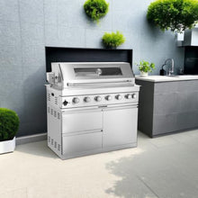 6-Burner Built-in Stainless Steel Gas Grill, Outdoor BBQ Grill with Granite Countertops & Rotisserie, Premium Cooking Station with Storage Cabinets & Wheels for Backyard Patio Kitchen