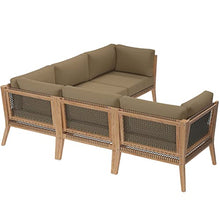 Modway Clearwater Outdoor Patio Teak Wood 5-Piece Sectional Sofa in Gray Light Brown