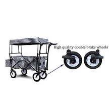 Storage Trolleys Folding Garden Trolley Cart with Canopy Heavy Duty Wagon Children's Luggage Cart Portable Shopping Cart for Outdoor Camping Push-Pull Cart, Load: 80Kg,Tibetan Cyan
