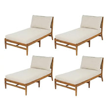 Christopher Knight Home Joey Set of 4 Acacia Wood Chaise Lounge Chair Outdoor with Cushions, Outdoor Recliner Chairs with Hand-Woven Backrest, Pool Loungers for Patio Poolside Backyard, Teak+Beige