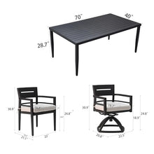 WAQINBR 7-Piece Outdoor Patio Aluminum Furniture Set, 70” Rectangle Dining Table with Umbrella Hole and 2 Swivel Rockers Chairs & 4 Dining Chairs, Modern Dining Set for Backyard, Garden