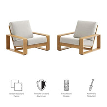 Modway Lirienne Aluminum Faux Wood Set of 2 Outdoor Armchairs in Ivory Natural – All-Weather Backyard Patio Accent Chairs with Weather-Resistant Woven Fabric Cushions