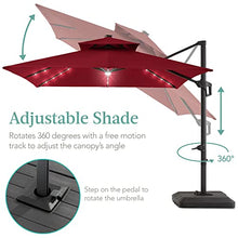 Best Choice Products 10x10ft Cantilever Patio Umbrella w/Base Included, Solar LED Lights 360 Rotation Large Offset Hanging Outdoor Shade for Deck Pool Backyard w/Stand – Burgundy