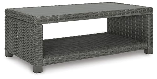 Signature Design by Ashley Outdoor Elite Park Patio Wicker Cocktail Table, Gray