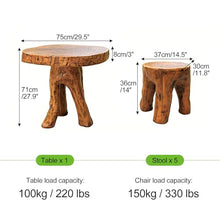 LLZJDDPLY Rustic Tree Stump Patio Table and Stools Set, Resin Wood-Like Outdoor Bistro Set, Weatherproof Garden Furniture with 2/3/4/5 Stools for Backyard Balcony Deck(1 Table+5 Chairs)