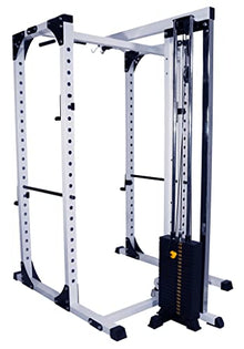 Deltech Fitness Squat Rack with LAT Attachment & 200lb Weight Stack