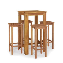 KUPTYERFG 5-Piece Garden Bar Set, Solid Acacia Wood Outdoor Dining Table and 4 Chairs, Brown Square Pub Bistro Furniture Set for Patio, Balcony, and Yard
