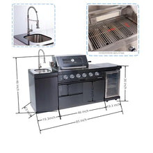 Chery Industrial 46-Inch 4-Burner Gas Island Grill, 72000 BTU Deluxe Stainless Steel Outdoor Kitchen with Compact Refrigerator, Rotisserie Kit, and Stainless Steel Sink For Backyard BBQ