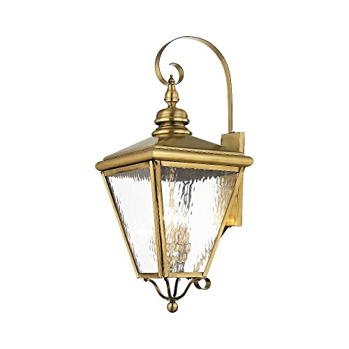 Livex Transitional Four Light Outdoor Wall Lantern Cambridge Collection Antique Brass