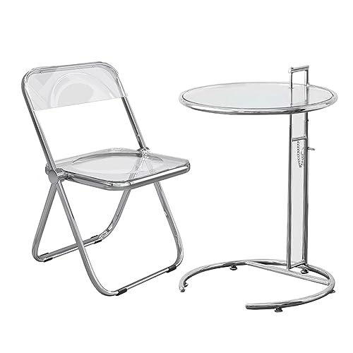 JIQHOHX Outdoor Tables Chairs Acrylic Garden Bistro Patio Set, 2 Piece Outdoor Or Indoor Foldable Furniture, 1 Chair 1 Table for Balcony, Decking