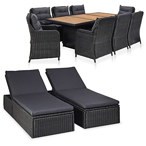 FUDUGEHMIOFWFJJ Outdoor Table and Chairs Patio Furniture Set Sofa furniture11 Piece Patio Dining Set Poly Rattan BlackSuitable for Garden Patio, Living Room Bedroom