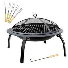 Outdoor Fire Pit Wood Burning Steel BBQ Grill Fire Pit Bowl with Mesh Fire Pit Outdoor Fireplace for Backyard Camping Picnic Bring 5 Barbecue Sticks