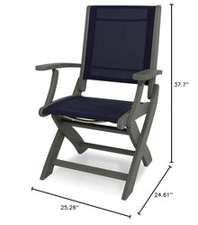 Polywood® Coastal Folding Chair in Slate Grey/Navy Blue Sling