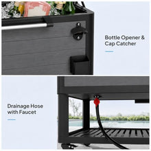 Outdoor Cooler Ice Chest Cart - 104 Qt Patio Rolling Cooler Cart on Wheels, Large Portable Standing Party Beverage Bar Cart with Foldable Shelves & Bottle Opener for Backyard BBQ Deck Camping Gray