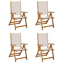 LPERTGFHU Set of 4 Folding Garden Chairs, Solid Acacia Wood and Textilene, Adjustable Reclining Patio Seating for Backyard, Terrace, and Balcony, Grey