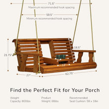 Porchgate Amish Heavy Duty 800 Lb Rollback Console Treated Porch Swing with Hanging Ropes (Cedar Stain)