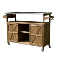 JOSOGO Outdoor Prep Table with Storage, Rolling Kitchen Island, Movable Bar Cart with Stainless Steel Top for Outside Patio, Backyard, Garden(A-Brown)