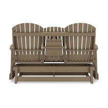 Benzara 67 Inch Outdoor Adirondack Glider Loveseat with Dropdown Cupholders Brown
