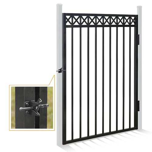 Fencer Wire Heavy Duty Flat Top X-Pattern Decorative Fence Gate, 5FT Height x 4FT Width Outdoor Fence Gate, Outdoor Anti-Rust Metal Steel Gate for Fencing Barrier, Garden Gate with Gate Lock