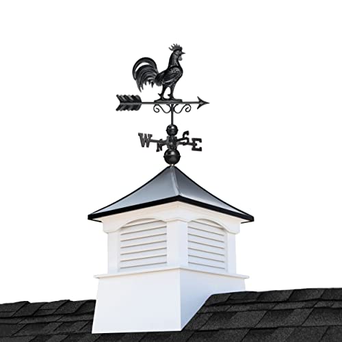 Good Directions 26" Square Coventry Vinyl Cupola with Black Aluminum Roof and Rooster Weathervane Vinyl/Black